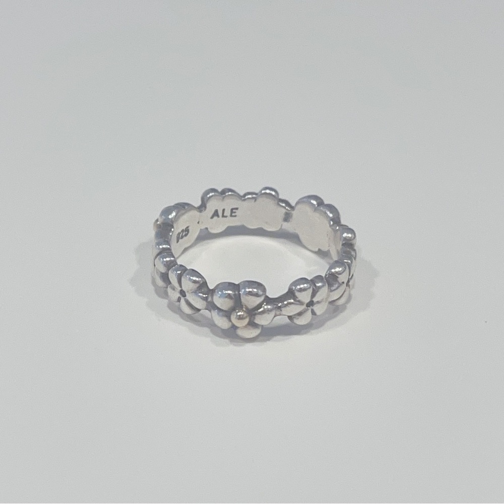 Authentic Pandora two tone flower ring 14k and silver HTF retired